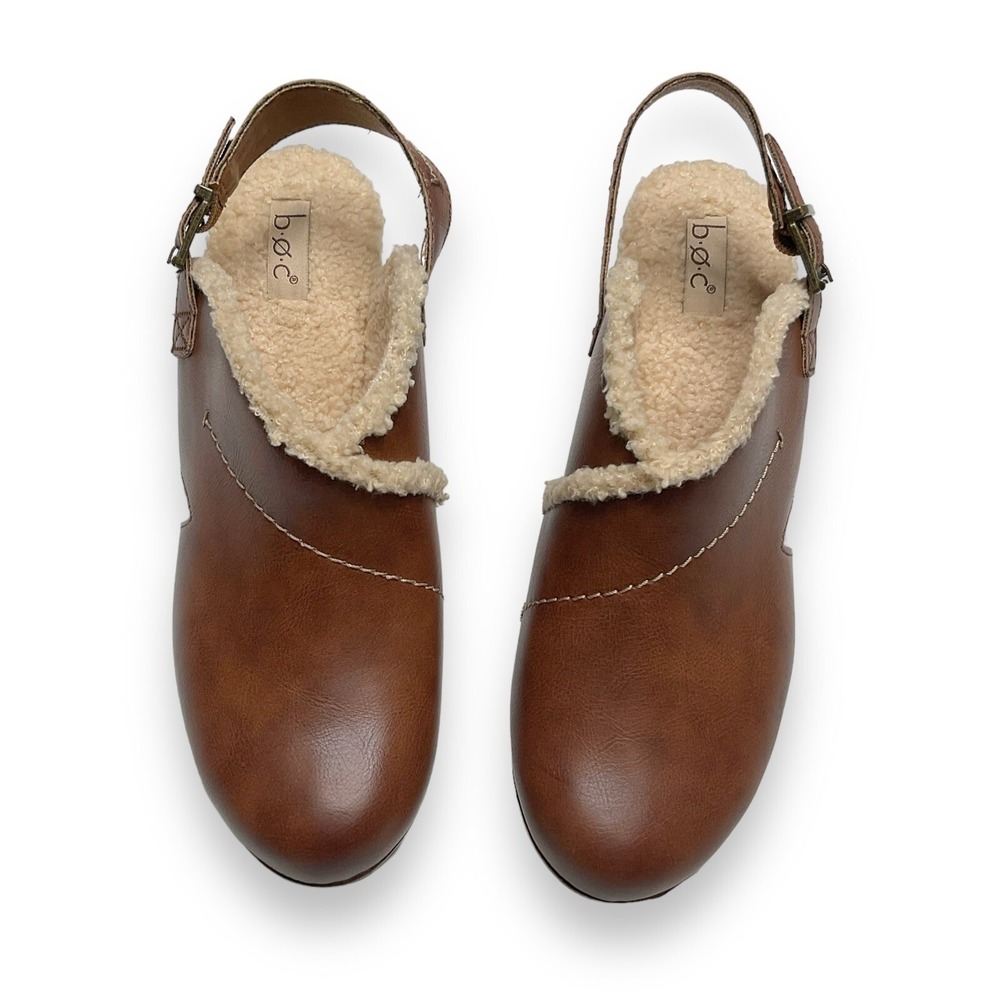 b.o.c. By Born Women Tan Brown Sherpa Lined Buckle Clogs Heels Size 11 NWOB $100 - Picture 4 of 11